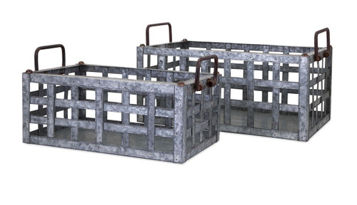 Set of 2 Honeybee Galvanized Iron Crates - IMAGE 1