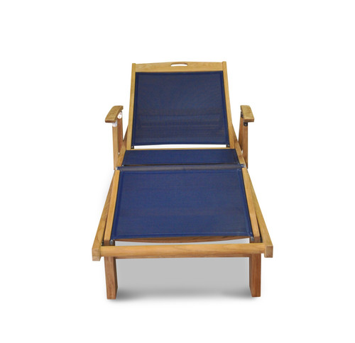 80" Natural Teak Outdoor Patio Wooden Navy Batyline Chaise Lounge Chair - IMAGE 1