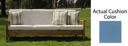 76" Natural Teak Deep Seating Outdoor Patio Three Seater Couch - Blue Cushions - IMAGE 1