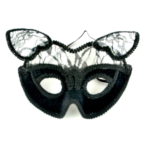 9" Black Party Favor Fancy Cat Shaped Mask - IMAGE 1