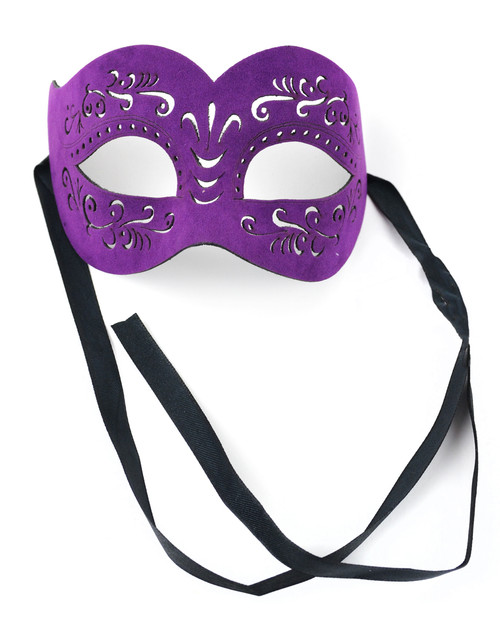 9" Purple Decorative Masquerade Suede Half Mask - IMAGE 1