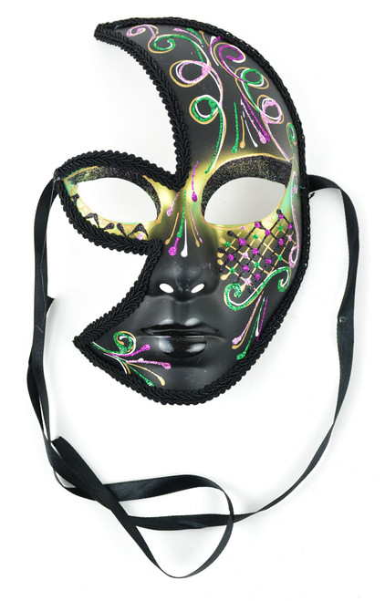 8” Black and Green Fancy Full Mask with Cut-Outs - IMAGE 1