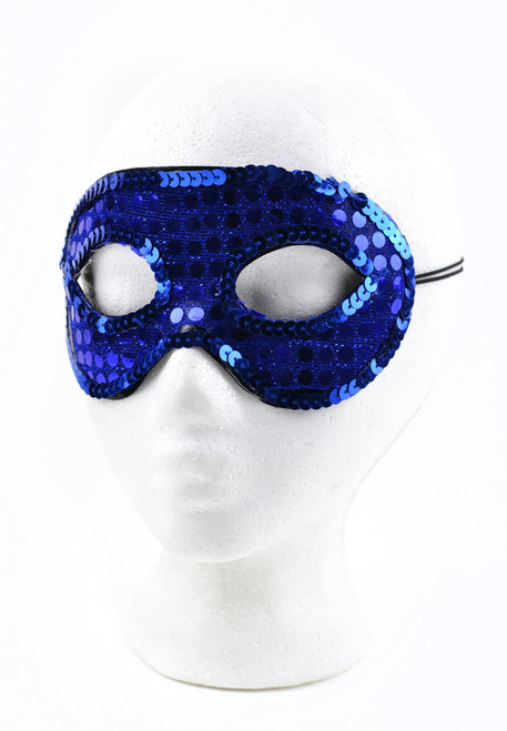 7" Blue Decorative Sequins Designed Half Mask - IMAGE 1