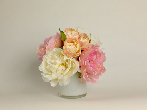 Artificial Silk Peonies Floral Arrangement in Decorative Vase - IMAGE 1