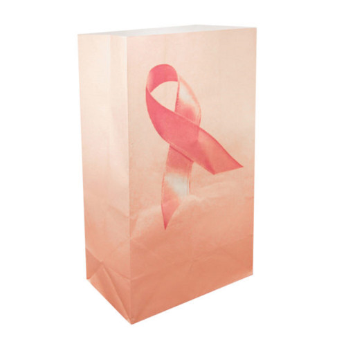 Pack of 100 Traditional Pink Ribbon Breast Cancer Awareness Luminaria Bags 11" - IMAGE 1
