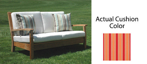52" Natural Teak Deep Seating Outdoor Patio Loveseat with Stripe Salsa Cushions - IMAGE 1