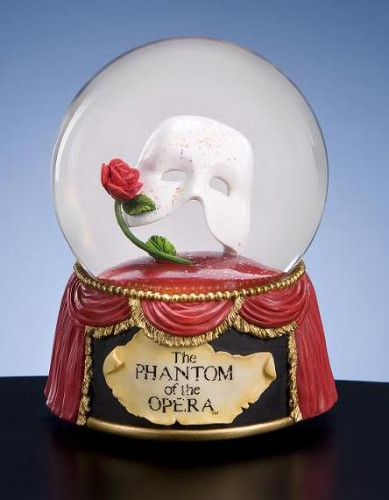 5.5" Phantom of the Opera Mask with Rose Musical Water Globe Glittering Snow Dome - IMAGE 1