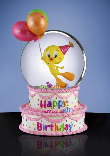 7.5" Musical Happy Birthday Featuring Tweety Bird Water Globe Glittering Snow Dome - IMAGE 1