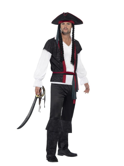 42" Black and White Pirate Captain Men Adult Halloween Costume - Small - IMAGE 1