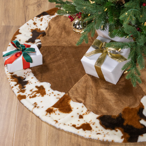 Corduroy Christmas Tree Skirt with Faux Fur Trim - 48" - Brown - IMAGE 1