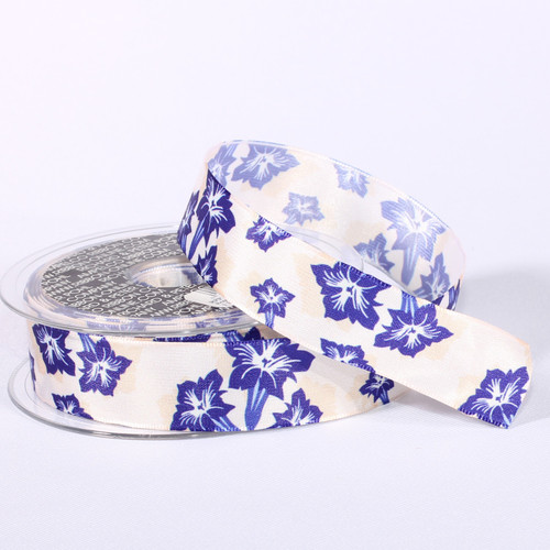 Alpine Flower Wired Craft Ribbon - 1" x 27 Yards - Blue and Cream - IMAGE 1