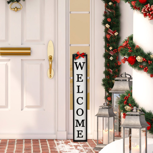 Welcome Christmas Porch Sign with Pine and Bow - 35.75" - IMAGE 1
