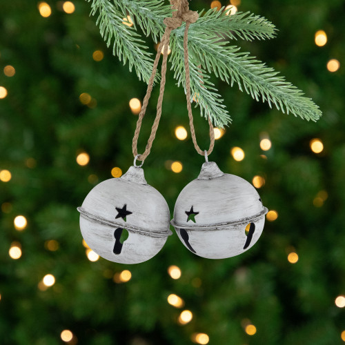 Antiqued Christmas Jingle Bell Ornaments - 3" - White - Set of 2 - IMAGE 1