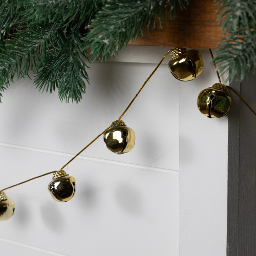 Shiny Metal Christmas Jingle Bells Garland - 7.5' x 1" - Gold - IMAGE 1