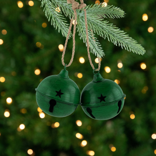 Antiqued Christmas Jingle Bells Ornaments - 3" - Green - Set of 2 - IMAGE 1