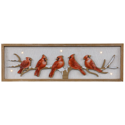 Lighted Red Cardinals on a Tree Branch Christmas Wall Art - 25.5" - IMAGE 1