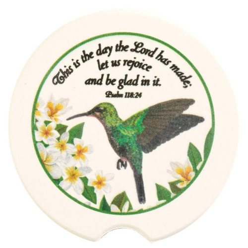 Floral Hummingbird Car Coasters - 2.5" - Green and White - Set of 2 - IMAGE 1