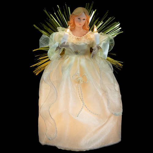Angel with Candle Lighted Christmas Tree Topper - 10.5” - Gold - Clear Lights - IMAGE 1