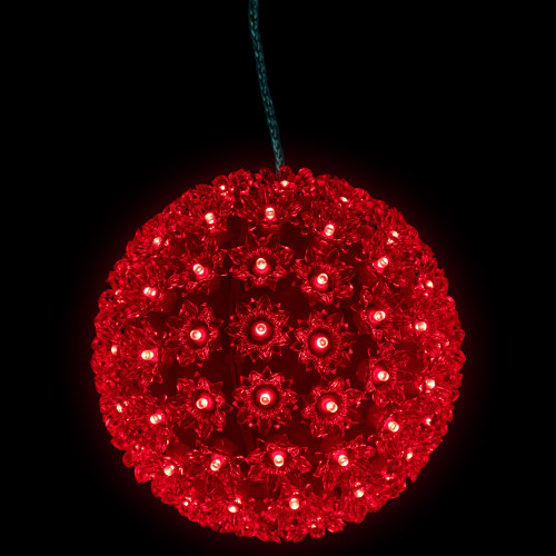 LED Lighted Hanging Starlight Floral Sphere Outdoor Christmas Decoration- 7.5" - Red - IMAGE 1