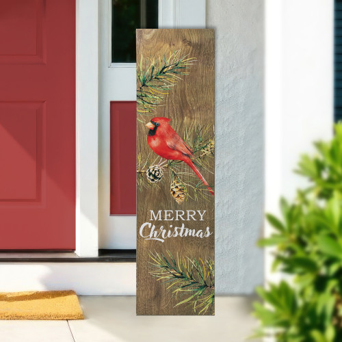 Cardinal Merry Christmas Wooden Porch Sign - 38" - IMAGE 1