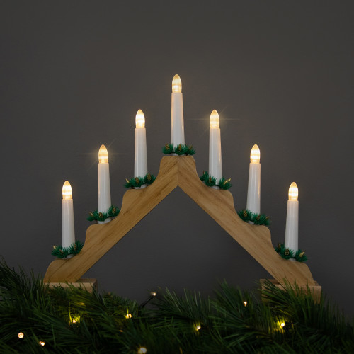 LED Lighted Christmas Candelabra Bridge - 13" - Natural Wood - IMAGE 1
