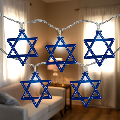 10ct Star of David Hanukkah Lights - White LED - 5' - Clear Wire - IMAGE 1