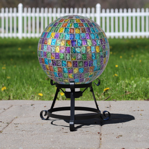 Mosaic Window Pane Outdoor Garden Gazing Ball - 10" - Multi-Color - IMAGE 1