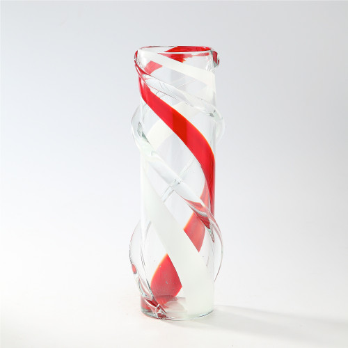 15” Clear and Red Spiral Design Cylindrical Glass Vase - IMAGE 1
