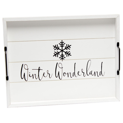 "Winter Wonderland" Rectangular Wooden Decorative Tray - 15.5" - White and Black - IMAGE 1