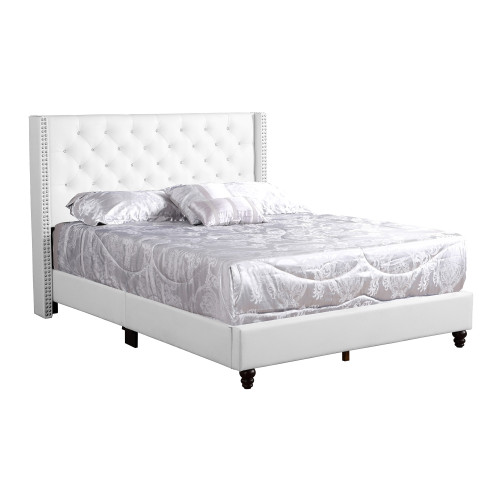 Jeweled Tufted Upholstered Panel Full Bed - 80" - White - IMAGE 1