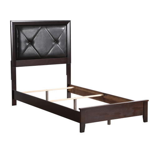 Upholstered Tufted Twin Panel Bed - 80" - Espresso Brown - IMAGE 1