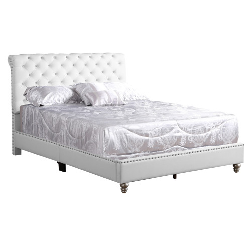 Button Tufted Velvet Upholstered Panel Full Bed - 82" - White - IMAGE 1