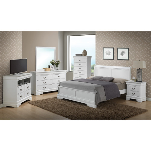 Solid Wooden Rectangular Queen Panel Bed - 87" - White - IMAGE 1