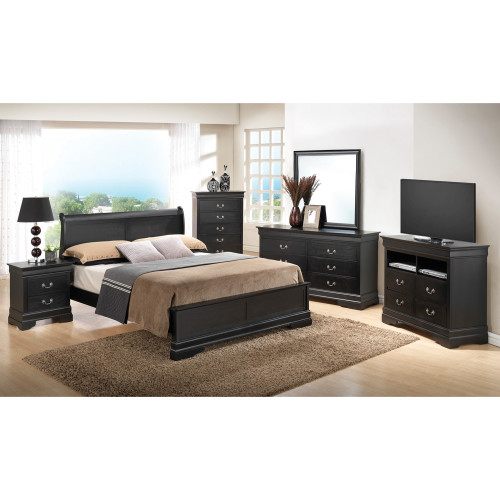 Solid Wooden Rectangular King Panel Bed - 89" - Black - IMAGE 1