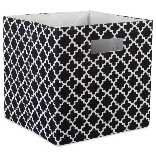 Black Cube Storage Bin with Lattice Design 13" - IMAGE 1