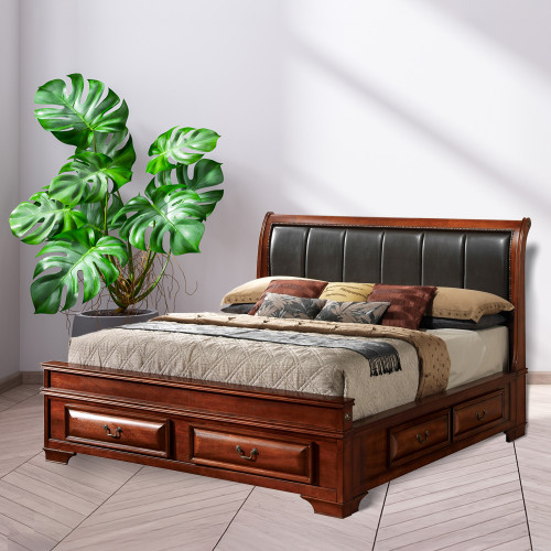 Upholstered Sleigh Full Panel Bed with Storage Drawers - 87" - Brown and Black - IMAGE 1