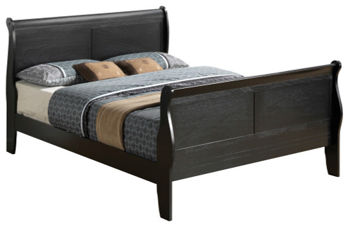 King Sleigh Wooden Bed with High Footboard - 90" - Black - IMAGE 1