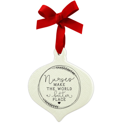 Doodle Nurses Hanging Christmas Ornament - 4" - White and Red - IMAGE 1