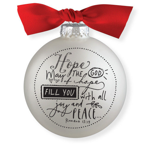 Matte "Hope" Glass Christmas Ball Ornament - 4" - Cream and Black - IMAGE 1