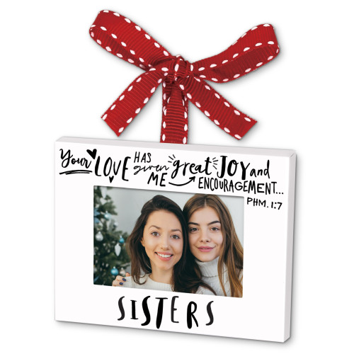Sisters Photo Frame Christmas Ornament - 3.75" - White and Red - IMAGE 1