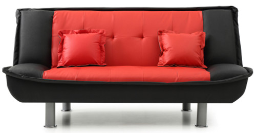 Armless Faux Leather Tufted Straight Sofa with Pillows - 74" - Red and Black - IMAGE 1
