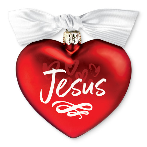 Heart Jesus Hanging Christmas Ornament - 3.5" - Red and White - IMAGE 1