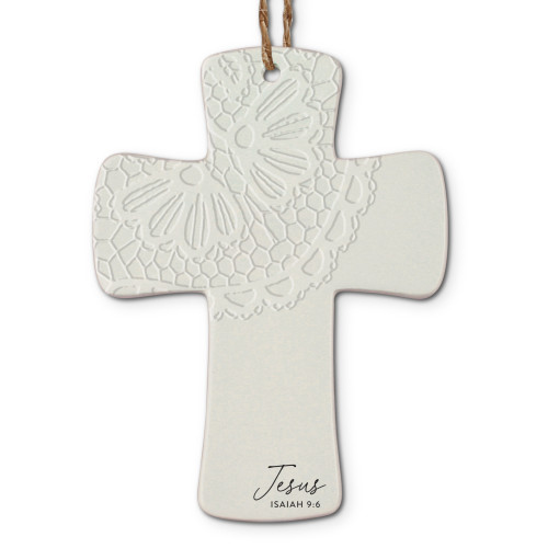 Lace Textured Jesus Cross Christmas Ornament - 4.5" - White - IMAGE 1