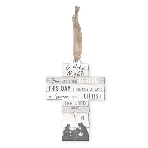 O Holy Night Cross Christmas Ornament - 5" - Gray and Brown - IMAGE 1