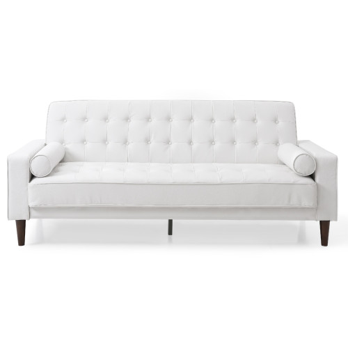 Flared Arm Faux Leather Tufted Straight Sofa with Bolster Pillows - 85" - White - IMAGE 1