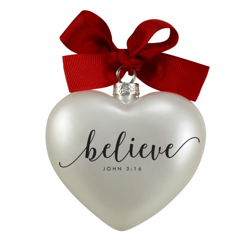 Heart Shaped Believe Christmas Ornament - 3.5" - White and Red - IMAGE 1
