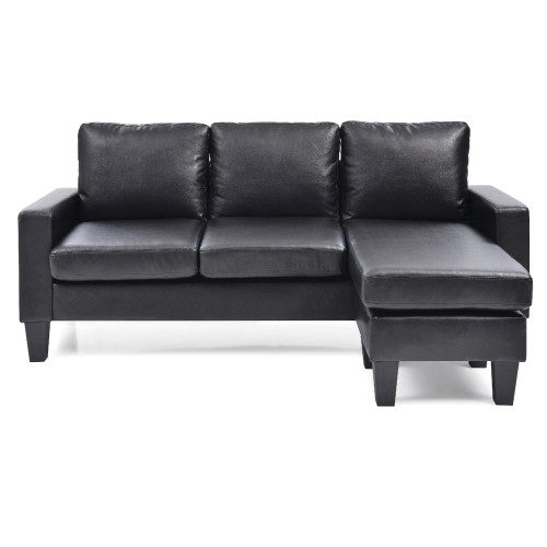 Faux Leather L Shaped Sectional Sofa - 76" - Black - IMAGE 1