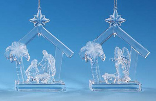 Club Pack of 12 Icy Crystal Religious Christmas Nativity Stable Ornaments 5" - IMAGE 1