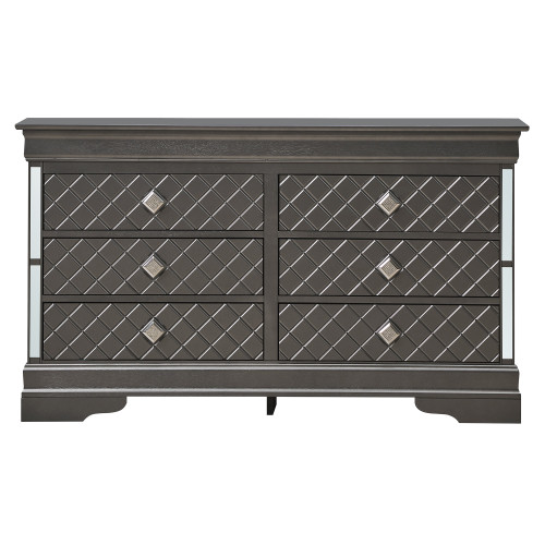 Embossed 6-Drawer Wooden Dresser - 59" - Metallic Black - IMAGE 1