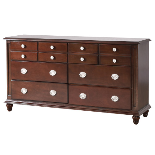 12-Drawer Wooden Bedroom Dresser - 65" - Dark Brown - IMAGE 1